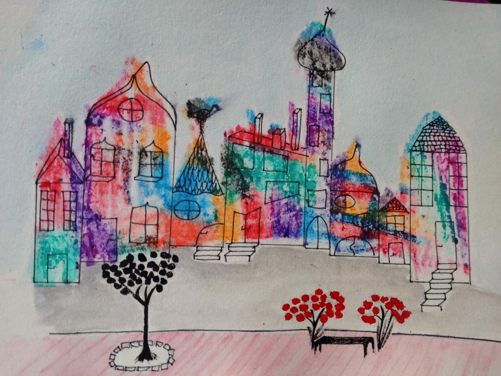 Pastel gras et aquarelle