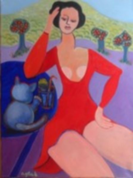 Une femme, un chat, un verre...