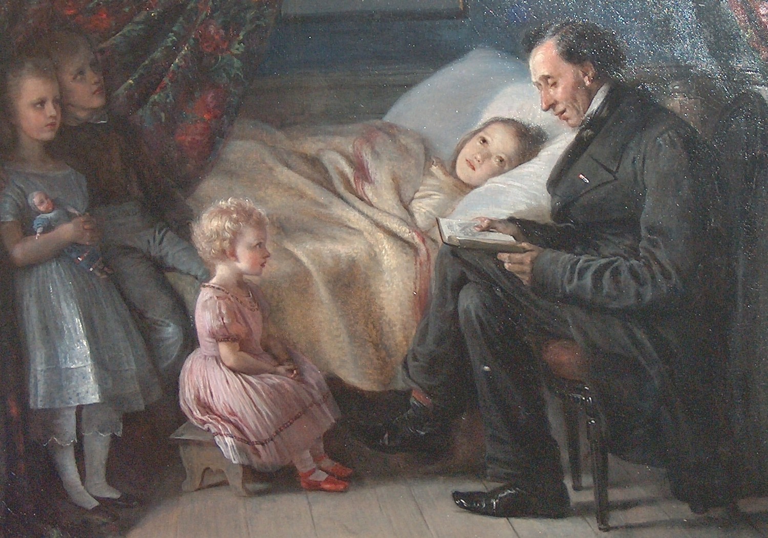 H C. Andersen reads the story "The Angel" for the children of the painter in 1862.