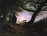 Homme et femme contemplant la lune